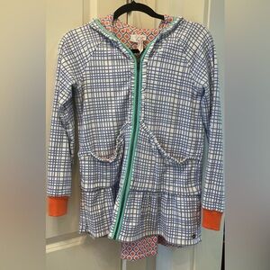 Blue and White Checkered Matilda Jane Kids Zip Up Hoodie.